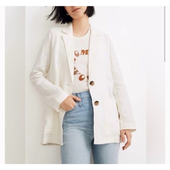 Madewell Jackets & Blazers - Madewell Linen Dorset Long Sleeve Single Breasted Blazer Womens Large Lighthouse